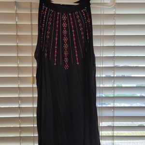 RXB tie neck halter top with embroidery detail